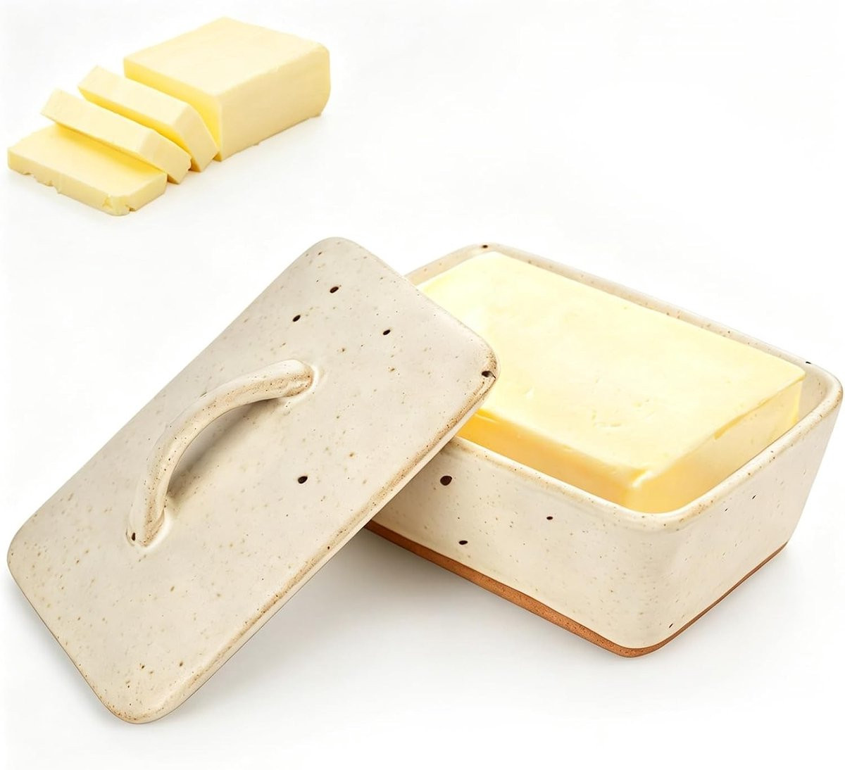 Keramische botervloot met deksel voor 350g, vintage porseleinen botervloot voor keuken en bewaring