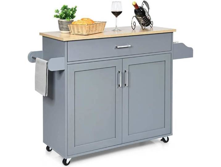 GOPLUS Desserte de Cuisine à roulettes avec 2 Étagere 1 tiroirs Chariot de Rangemant avec Porte-Serviettes pour Cuisine Salon Gris