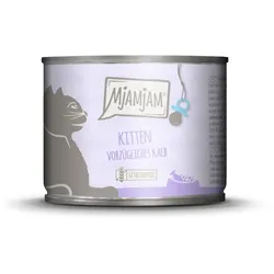 MJAMJAM Leckere Mahlzeit Kitten 200g Dose Katzennassfutter 6 x 200 Gramm vorzügliches Kalb mit Lachsöl