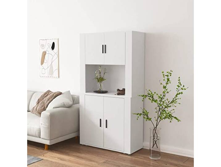 RJPLMFV Anrichte, hoch, weiß, Holz Wandschrank, großer Stauraum, Wandbefestigung im Lieferumfang enthalten, glatte Oberfläche, feuchtigkeitsbeständig