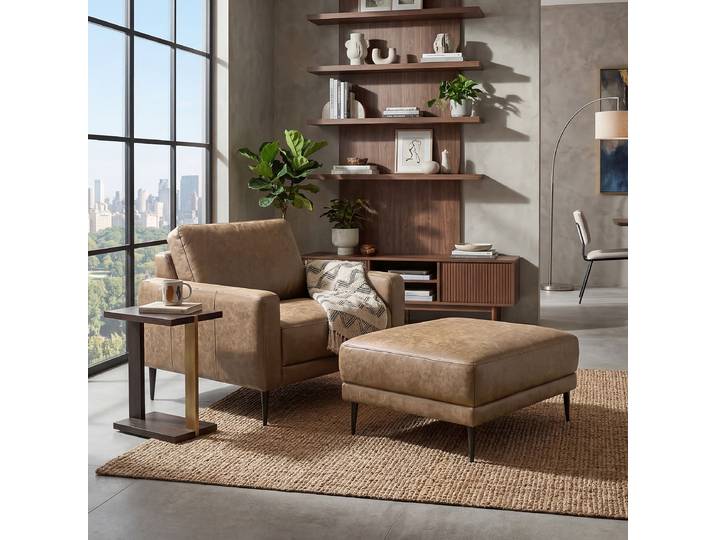 Polsterhocker 96 x 45 x 80cm Grau Lederfaserstoff Esha: Toffee