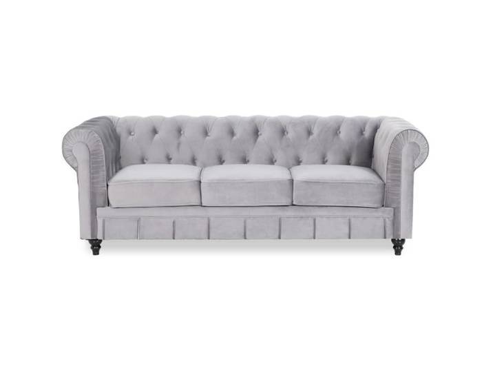Canapé Chesterfield Velours 3 Places Altesse Argent
