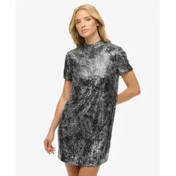 Superdry für Damen. W8012021A Silbernes Paillettenkleid (S), Party, Polyester, Kurzarm