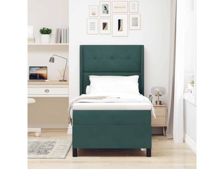 KTHLBRH Boxspringbett Samt dunkelgrün 90 x 200 cm Verstellbares Kopfteil, Taschenfederkernmatratze, Holzgestell, freistehendes Design