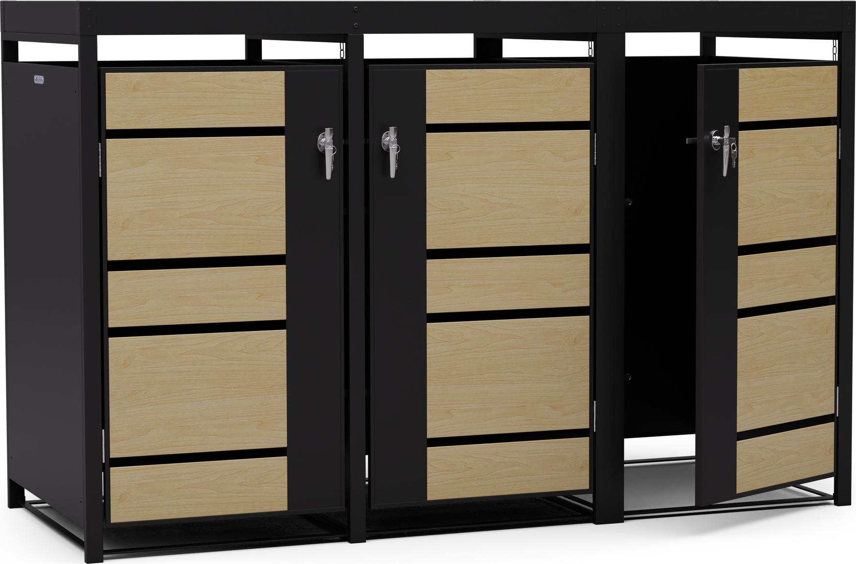 Blumfeldt Stilvolle 3er-Mulltonnenbox fur 60/120/240 L Behalter, Top- & Frontoffnung, inklusive Schloss & Schlussel - praktisches & elegantes Design fur den Außenbereich