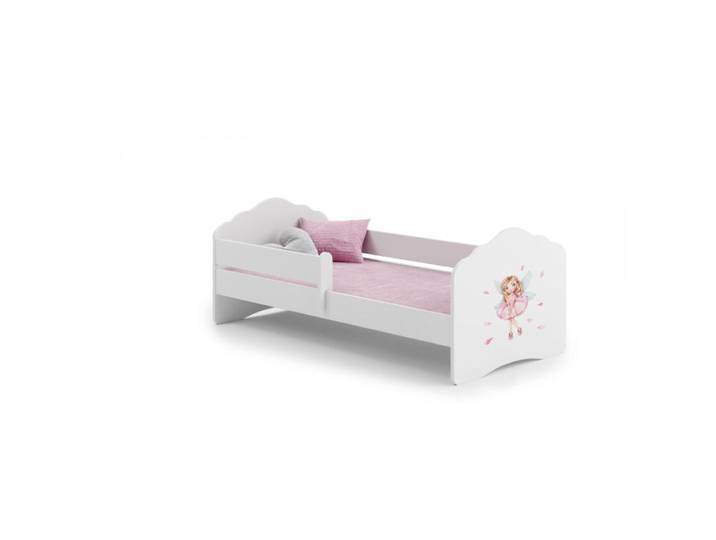 Lit enfant FALA 160x80 cm avec BARRIÈRE DE SÉCURITÉ + SOMMIER + MATELAS avec illustration d'une petite fille avec des ailes