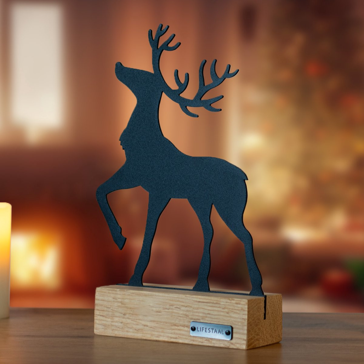 Lifestaal Ornament op voet Rendier Kerstversiering 25 x 17,5 cm