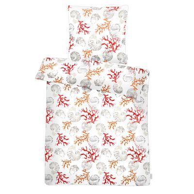Bettwäsche APELT "Coral", rot, B/L: 155cm x 220cm, 1 Stk., 1 Stk., Satin (Bio-Baumwolle), B/L: 80cm x 80cm, Satin (Bio-Baumwolle), Obermaterial: 100% Baumwolle, Bettwäsche, Bettwäsche, Korallen und Muscheln