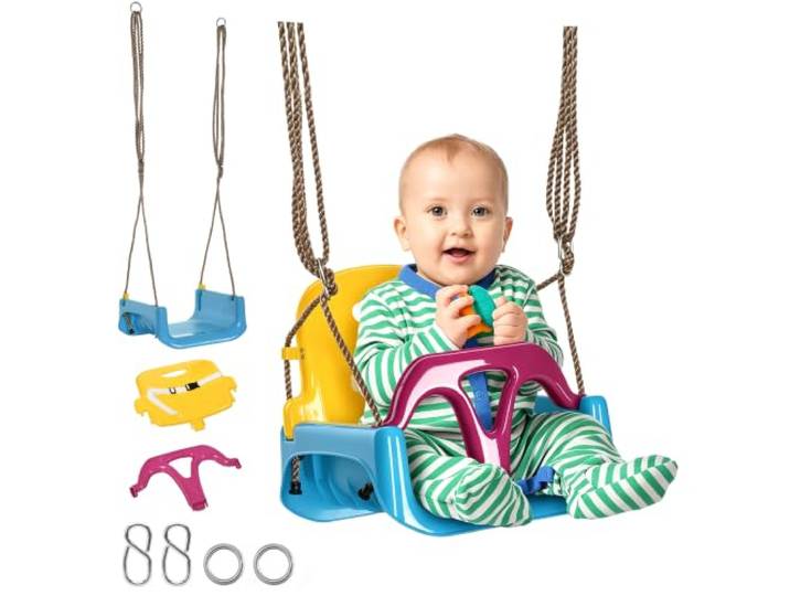 Outsunny Babyschaukel 3 in 1 Kinderschaukel für 9-36 Monaten Blau Babysitz Verstellbar, Mitwachsend, Schaukelsitz mit Rückenlehne, Anschnallgurt, für Outdoor & Indoor