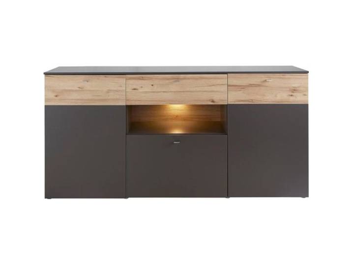 Buffet bahut 3 portes 195 cm bicolore bois clair et gris - MARBELLA