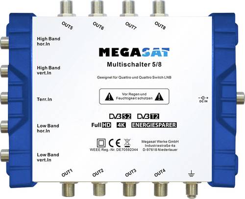 MegaSat 0600150 SAT Multischalter Eingänge (Multischalter): 5 (4 SAT/1 terrestrisch) Teilnehmer-Anzahl: 8