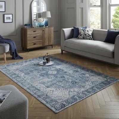 Teppich FLAIR RUGS "Antique Vintage-Muster", blau, B:120cm H:4mm L:170cm, Baumwolle, Kunstfaser, Teppiche, Teppich, Chenille Stil Teppich, Wohnzimmer, Schlafzimmer, Esszimmer
