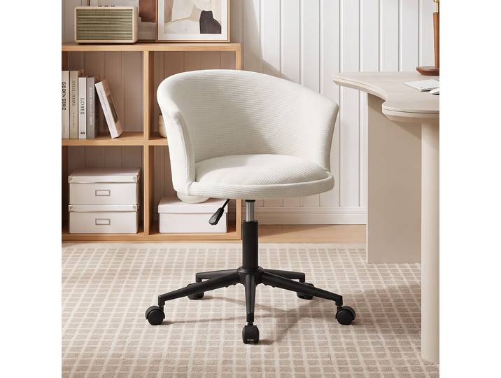 HOMCOM Chaise Pivotante Bureau Hauteur Réglable Chenille Crème