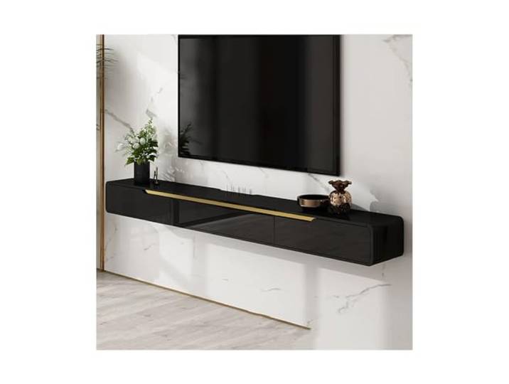 Hhmmei2024-23 Schwebender TV-Schrank an der Wand 47,2/59/70,8 Zoll großes Konsolen-Entertainment-Center zur Wandmontage Entertainment-Center(Schwarz,150x20x24cm)