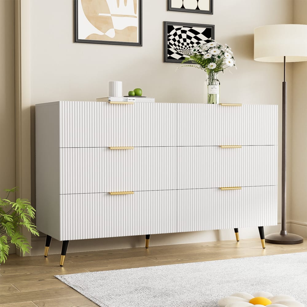 Urban Meuble Aparador elegante blanco diseño moderno, 6 cajones tiradores