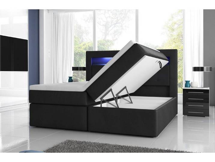 Möbel für Dich Boxspringbett Milano2 mit hochklappbaren Bettkästen, mit LED-Licht