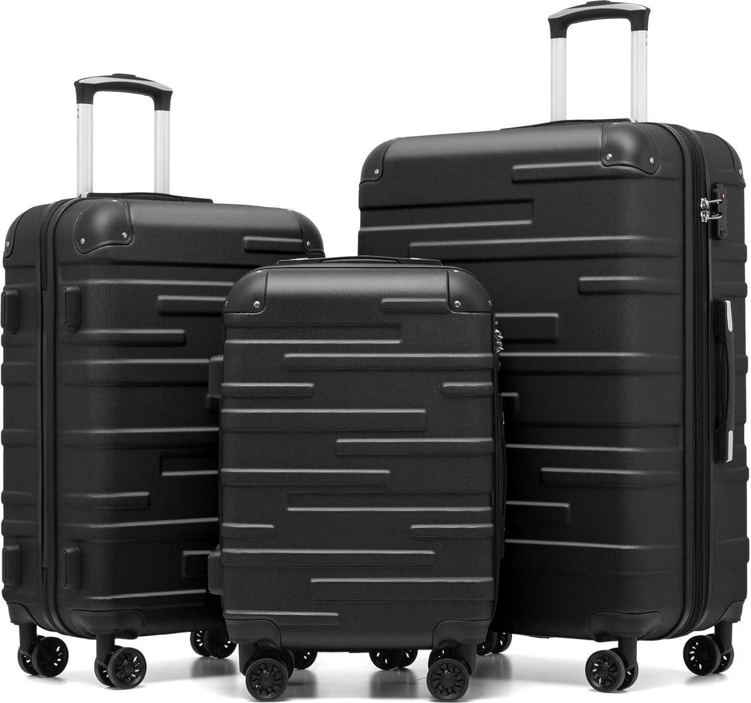 COOLIFE Hartschalen-Koffer Rollkoffer Set 3-teilig ABS Dunkelgrau TSA-Schloss
