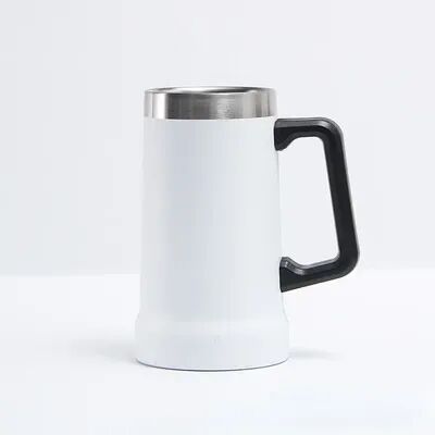 Friendly Fresh Finds Large Capacity Thermal Mug For Beer Hours Ice Cold, Stainless Steel Handle Beer Mug Thermos white 709ml