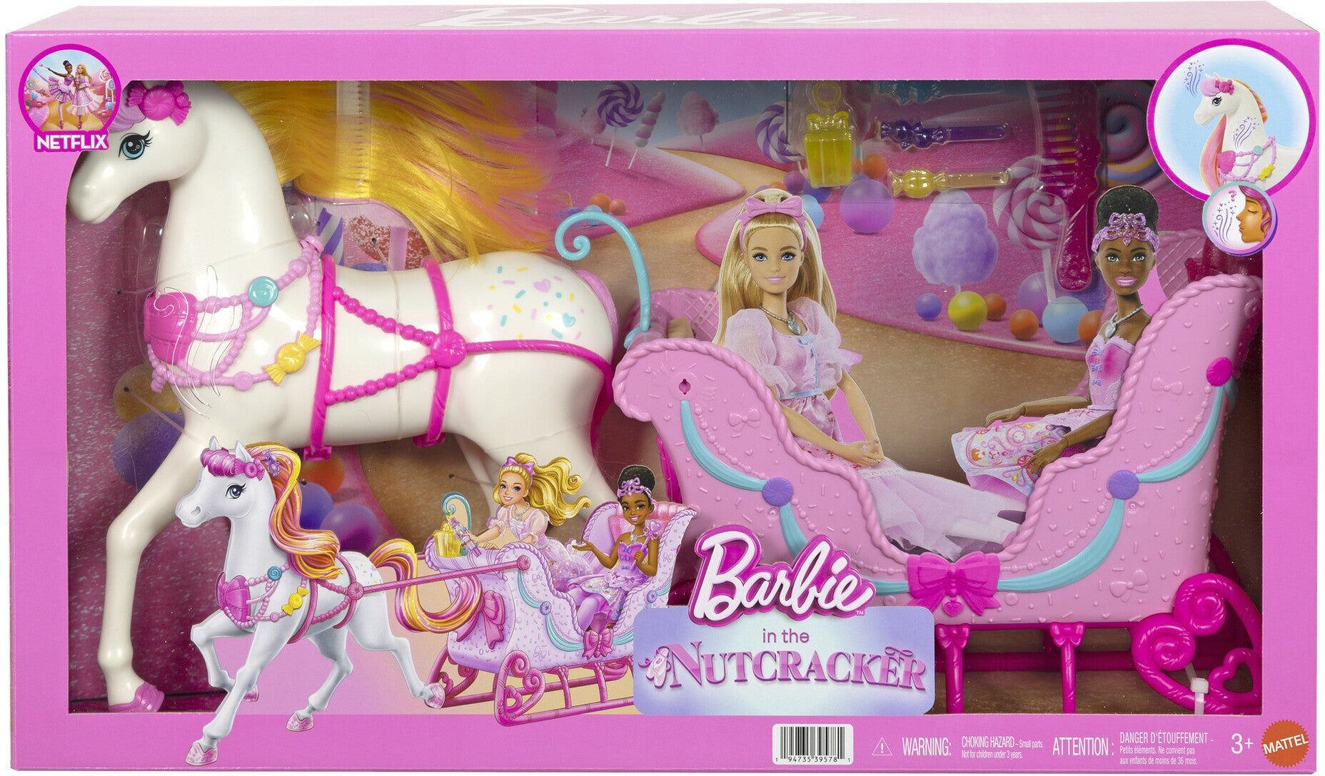 Barbie in the Nutcracker Land of Sweets Horse and Sled Playset for Kids - Imaginative Play with Barbie Dolls - Mattel