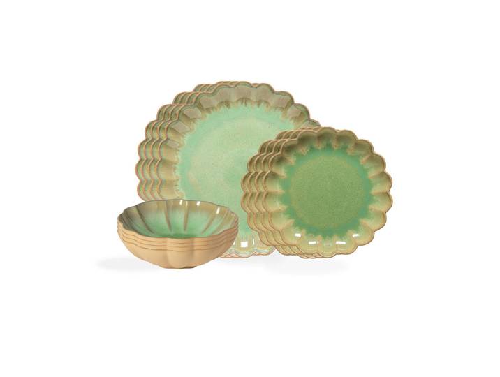 Costa Nova Kombiservice Marrakesh, Salbeigrün, Keramik, 12-teilig, Handmade in Europe, Essen & Trinken, Geschirr, Geschirr-Sets, Kombiservice
