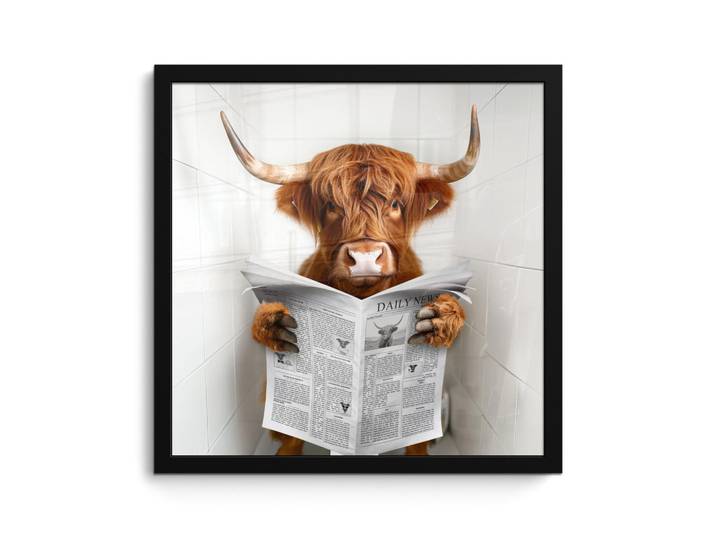 MuchoWow Poster MIT Rahmen Schottischer Highlander - Tier - Zeitung - Toilette 40x40 cm, Kastanienfarben, Papier, Quadratisch, 40x40 cm, gerahmt, Bilder & Rahmen, Bilder