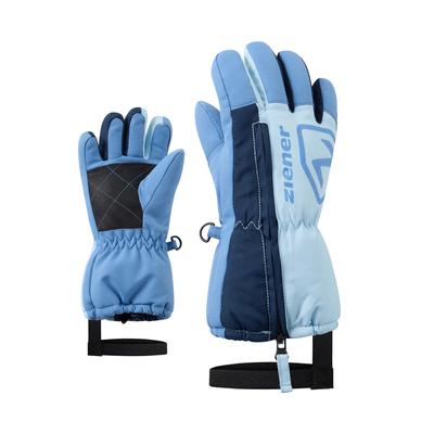 Skihandschuhe ZIENER "LEO-Z Kinder", Kinder, Gr. 4,5, blau (arctic sky), Kunstfaser, Handschuhe, wasserabweisend, windabweisend, atmungsaktiv, langer Reißverschluss
