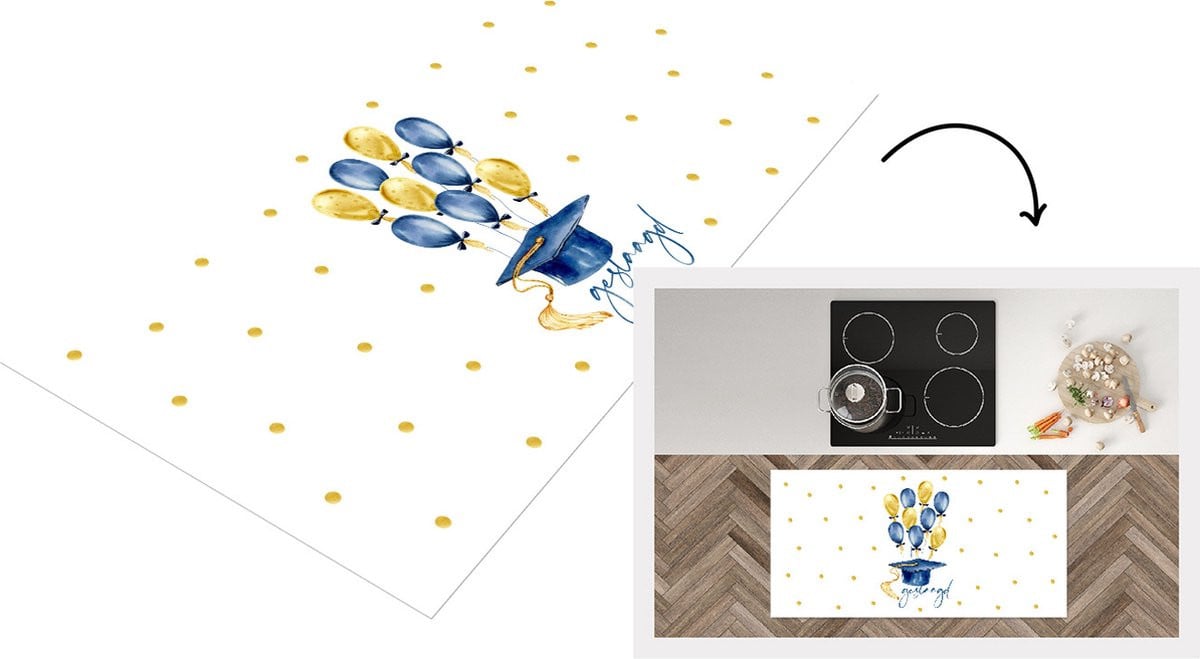 Keukenloper Geslaagd Ballonnen Blauw Vinyl - Breedte: 120 cm, Diepte: 60 cm