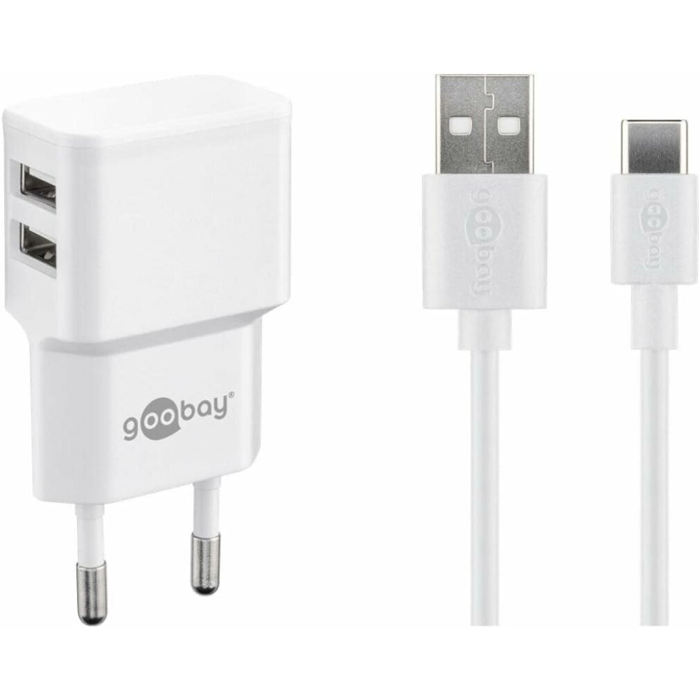 Goobay USB-C dubbele oplader 2,4A wit 1 meter