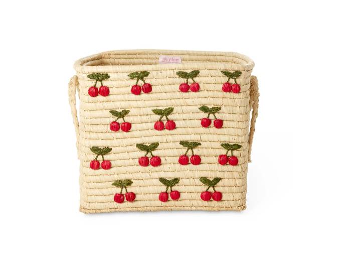RICE Panier en raphia avec poignée Rice 30x30 cm Cerise