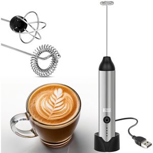 LEBENLANG Milchaufschäumer LBL106, elektrisch, Stab, akkubetrieben, aus Edelstahl, silber