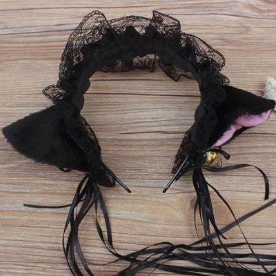 Inspired Deals Cute Lace Cat Ears Headband For Women Girls Cosplay Hair Accessory black