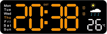 Inspire Curations USB Powered Large Digital Wall Clock With Temperature Date And Adjustable Brightness black orange