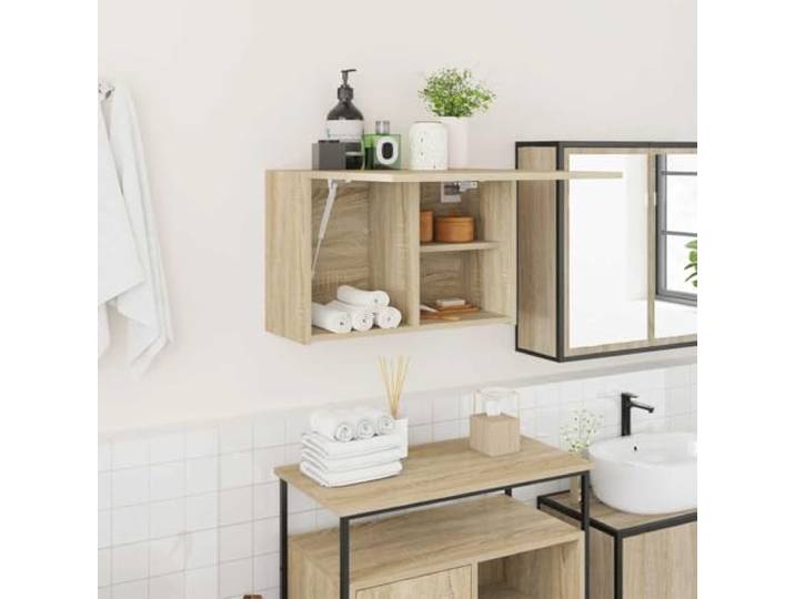 HEFZGDB Bad-Wandschrank Sonoma-Eiche 60x25x40 cm Holzwerkstoff mit Gasdruckfeder Tür und reichlich Stauraum für Badezimmer Küche Wohnzimmer langlebig robust feuchtigkeitsbeständig