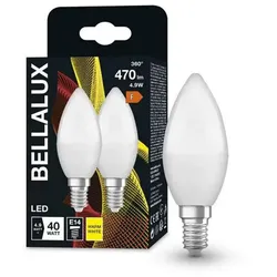 2er Pack BELLALUX E14 LED Glühlampe Kerzenform matt 5W wie 40W warmweiß