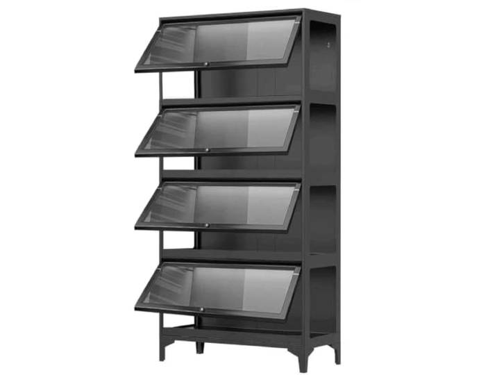 Gavoir Vitrinenschrank Glas Vitrine Schwarz Metall 4-Lagen 32x78x165cm Vitrinenschrank Schwarz Metall Vitrine Glas Glasvitrine Stehend Stahl Wohnzimmer Küchenschrank Vitrine Sammlervitrine