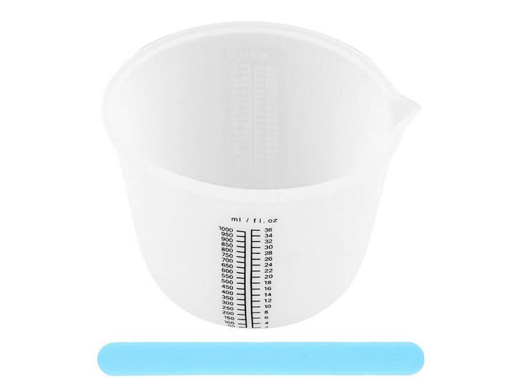 Messbecher Set 1000 ml Silikon mit Rührstab, Transparent, Kunststoff, Backen & Backzubehör, Messbecher