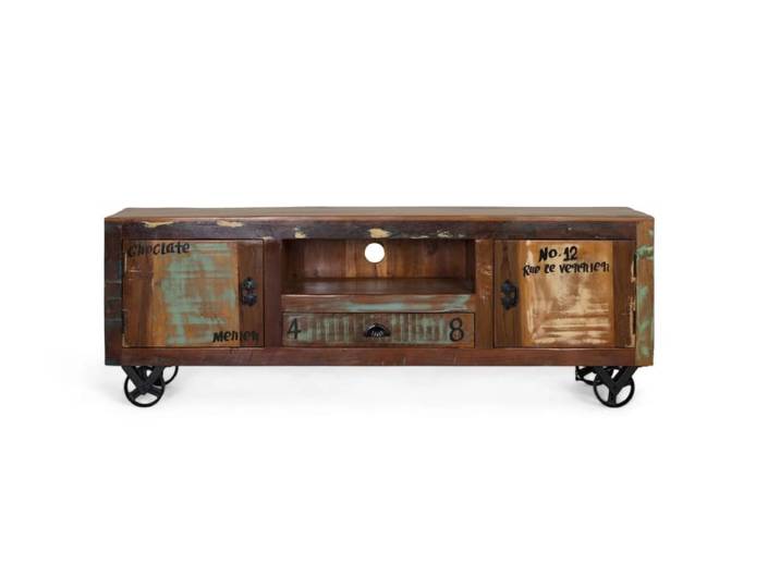 Meuble tv exclusif en bois recyclé multicolore