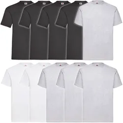 10er Pack Fruit of the Loom Valueweight T-Shirt, 4schwarz/4grau/2weiß, 5XL