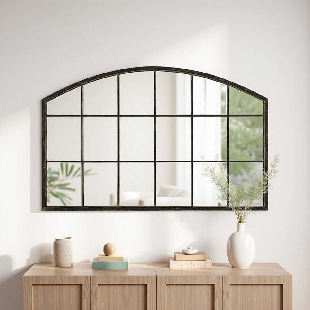 Brambly Cottage Arch Wall Mirror Black 70.5" x 110"
