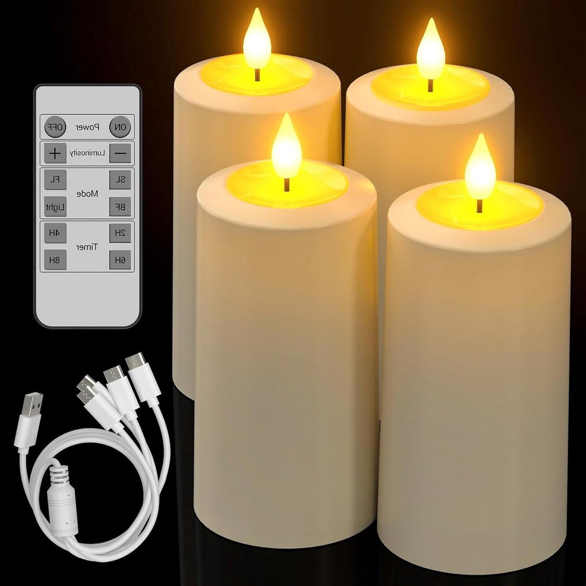 Set van 4 oplaadbare rode LED stompkaarsen met timer voor sfeervolle decoratie
