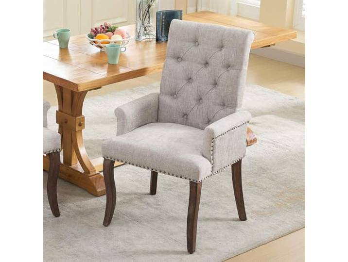 SoarFlash 1er Set Chenille-Sessel Beige, Modernes Knopftuft-Design Weiches strapazierfähiges Chenille-Gewebe, stabile Massivholzbeine. Eleganter Stil für Wohn-, Ess- und Schlafzimmer.