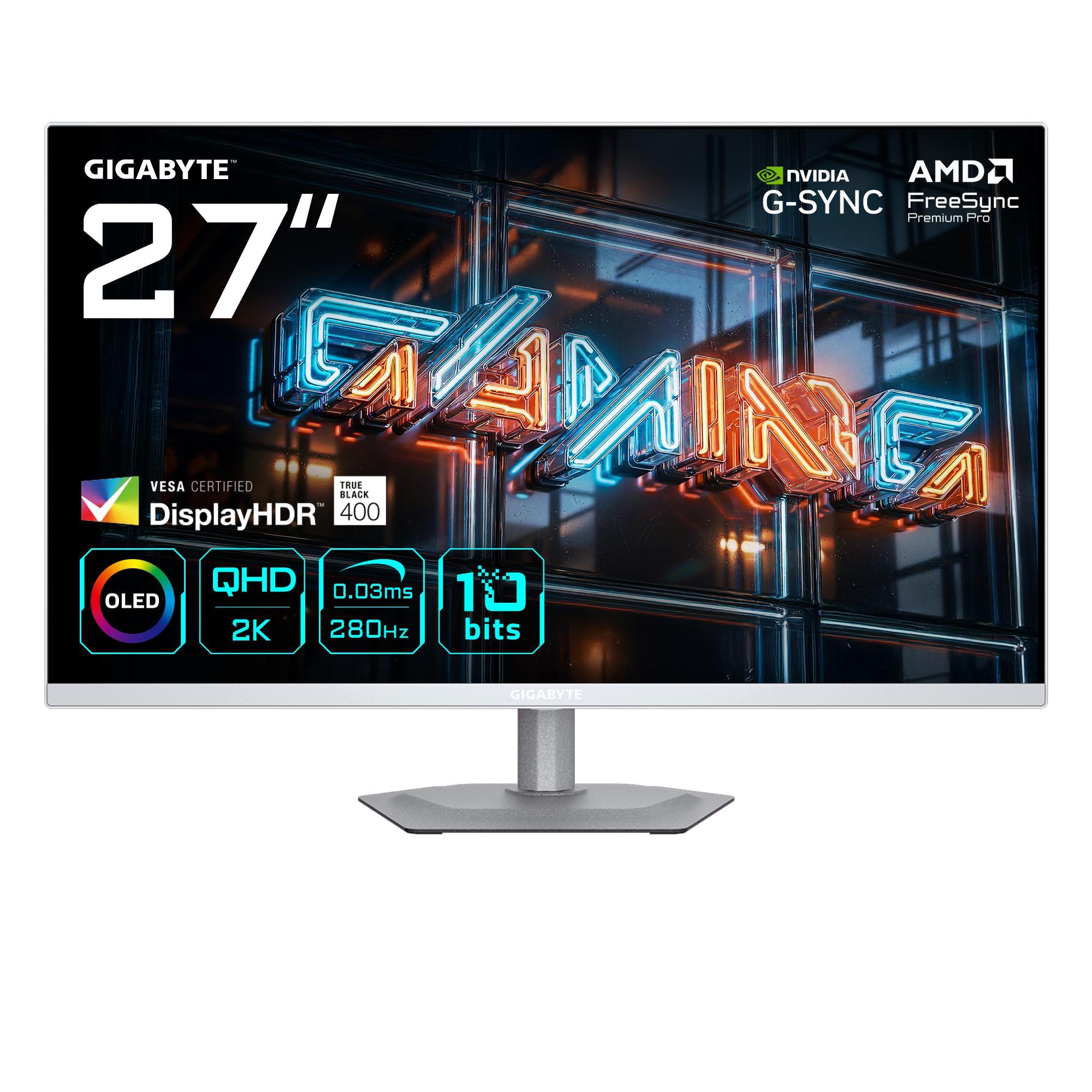 GIGABYTE MO27Q2A ICE 27" OLED 2K QHD Gaming-Monitor, 68,6 cm (27"), 2560 x 1440 Pixel, Quad HD, QD-OLED, 0,03 ms, Weiß