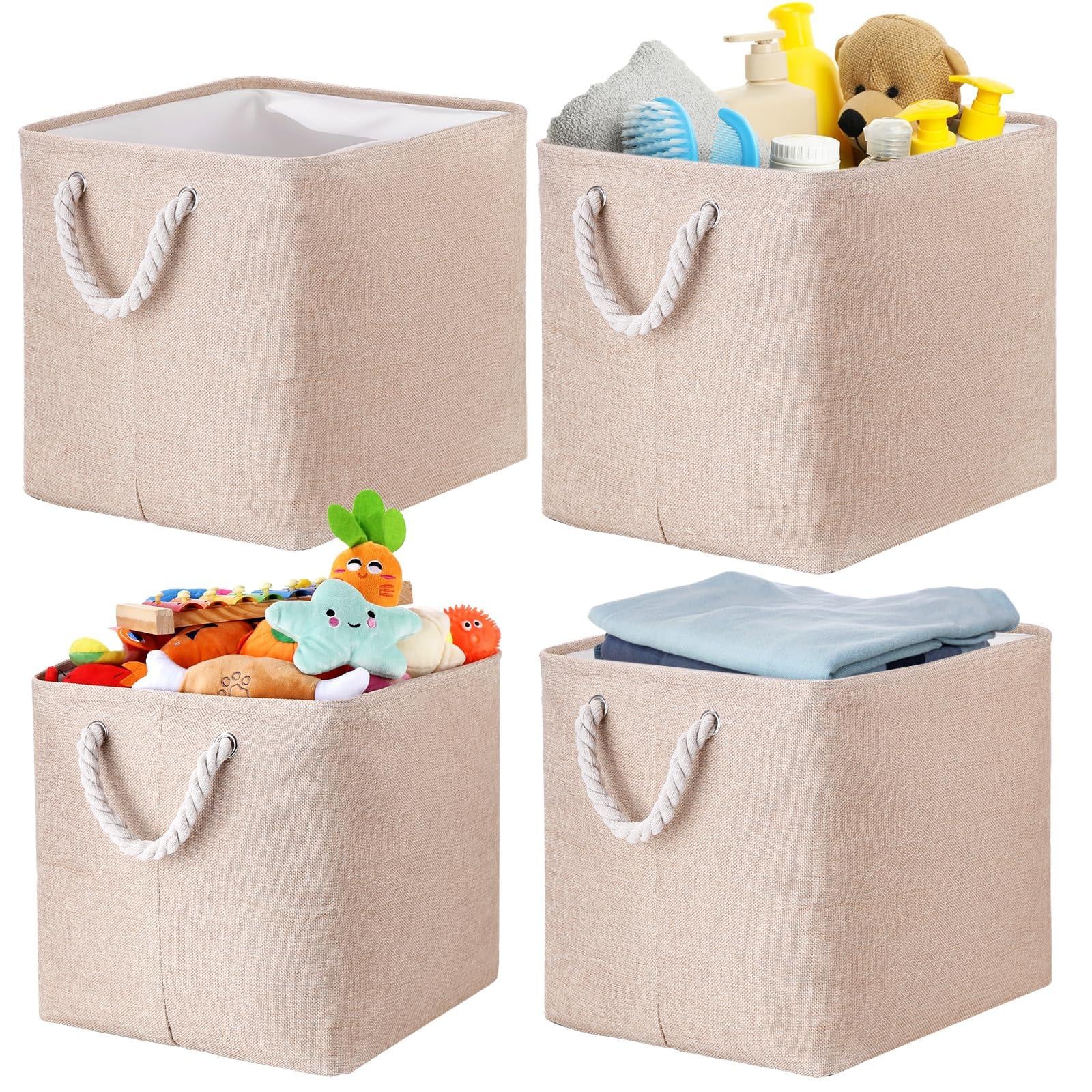 Dripio Set van 4 Inklapbare Opbergboxen met Handvatten, Khaki, Textiel