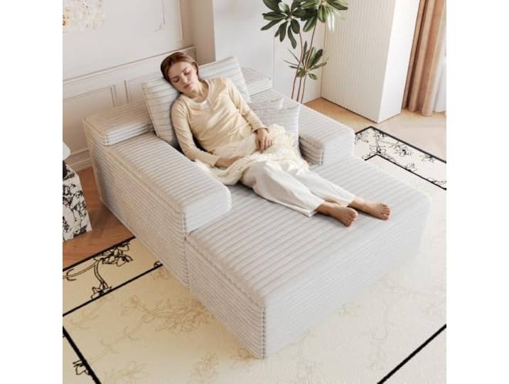 XINGNING Cordsofa mit tiefer Sitzfläche, 115 x 159 cm, Schaumstoffpolsterung, ohne Montage (White)