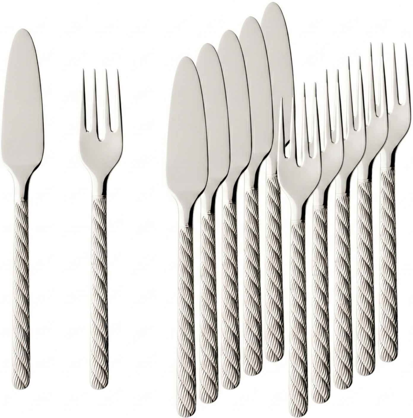 Fischbesteck VILLEROY & BOCH "Fischbesteck Montauk 6er Set silber", silber, 12, Essbesteck-Sets, Fischbesteck, Spülmaschinenfest