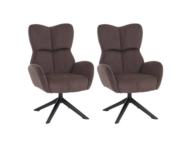 2er-Set Esszimmerstuhl HWC-Q54, Relaxstuhl Loungestuhl Polsterstuhl, drehbar Metall Cord (320g/m²) Dunkelbraun