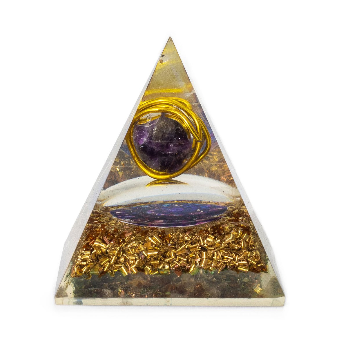 Ancient Wisdom Orgoniet Piramide Amethist met Koperen Schilfers