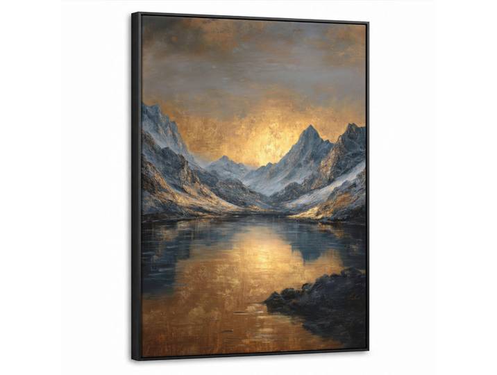 MuchoWow Leinwand Bilder mit Rahmen - Bergkulisse mit goldenem Sonnenuntergang - 70x100, Goldfarben, Rechteckig, 70x100 cm, gerahmt, Bilder & Rahmen, Bilder, Leinwandbilder