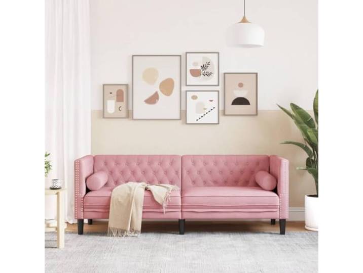 KTHLBRH Chesterfield Sofa 3-Sitzer rosa Samt Gepolsterte Armlehnen, dicke Polsterung, robuste Beine, 2 Kissen im Lieferumfang enthalten