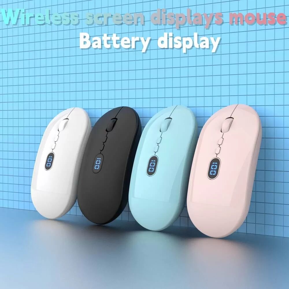 INF Souris sans fil Bluetooth USB avec affichage numérique - Souris rechargeable double mode 2.4G + Bluetooth Bleu